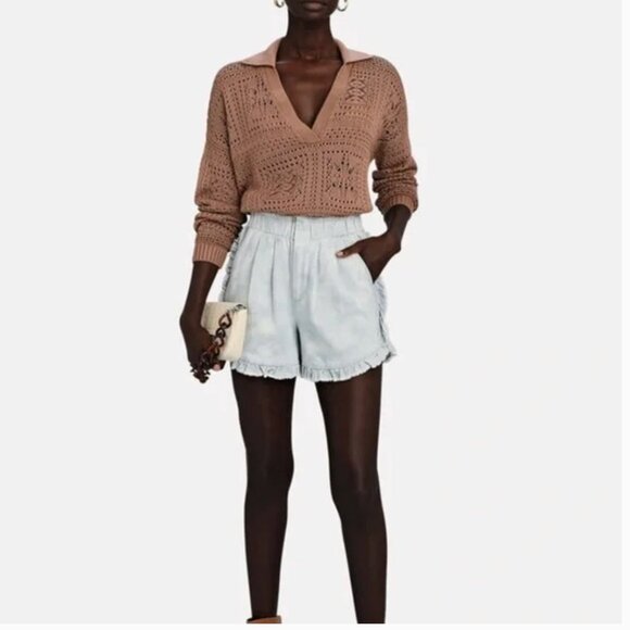 INTERMIX Suki Pointelle Knit Polo Sweater in Tan S - Picture 7 of 11